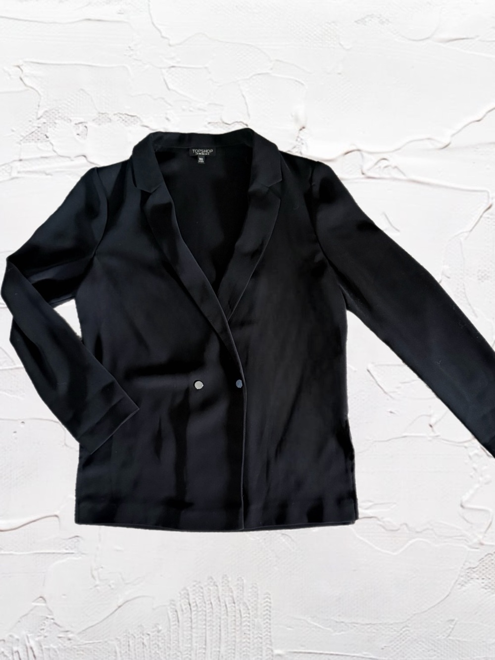 Topshop Black Matte Satin-Look Double Button Blazer or Blouse w Side Slits Sz 6